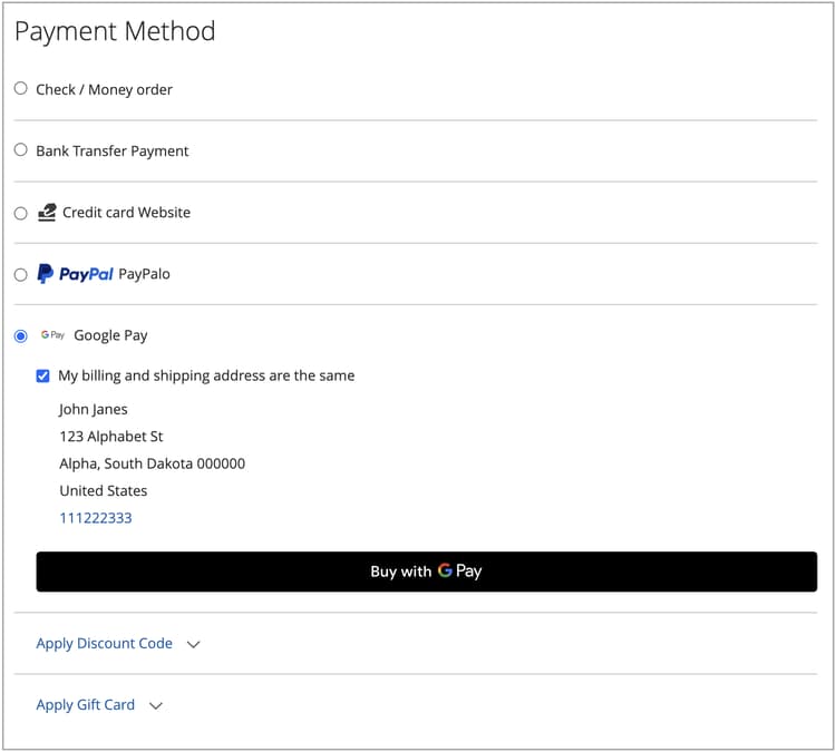 Pulsante Google Pay nell'estrazione