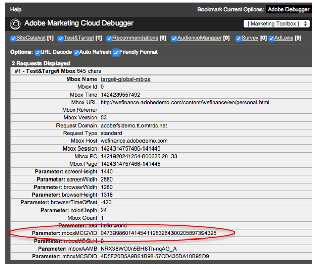 ID Experience Cloud nella richiesta mbox