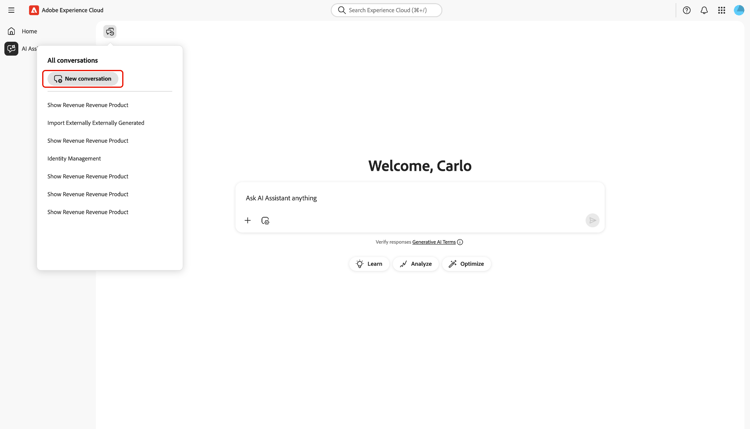 Opzione nuova conversazione selezionata.