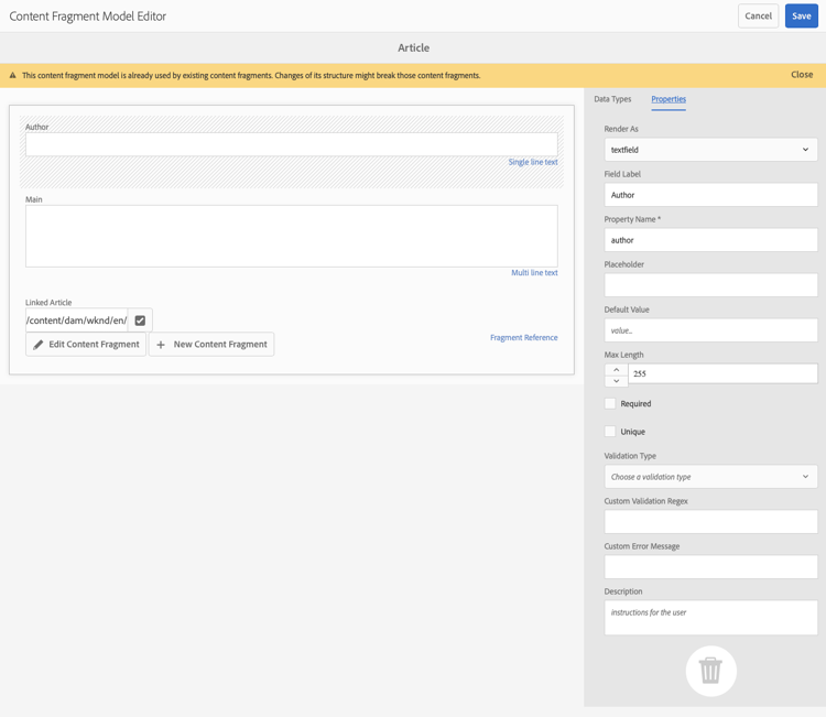 Modello di Frammento di contenuto da utilizzare con GraphQL