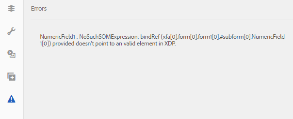 Errore visualizzato quando si elimina un elemento nel file XDP