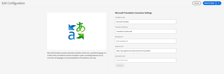 Modificare la configurazione della traduzione