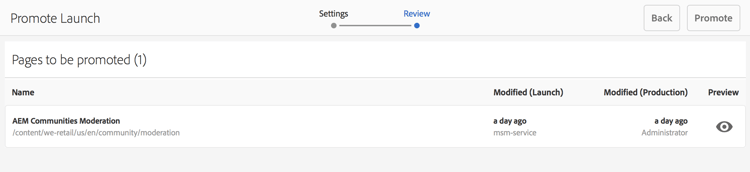 Rivedi le pagine da promuovere