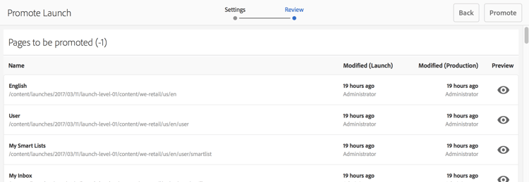Rivedi dettagli e promuovi
