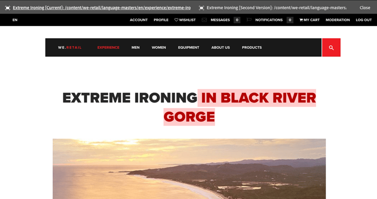 Barra nella parte superiore consente di passare da una pagina allaltra