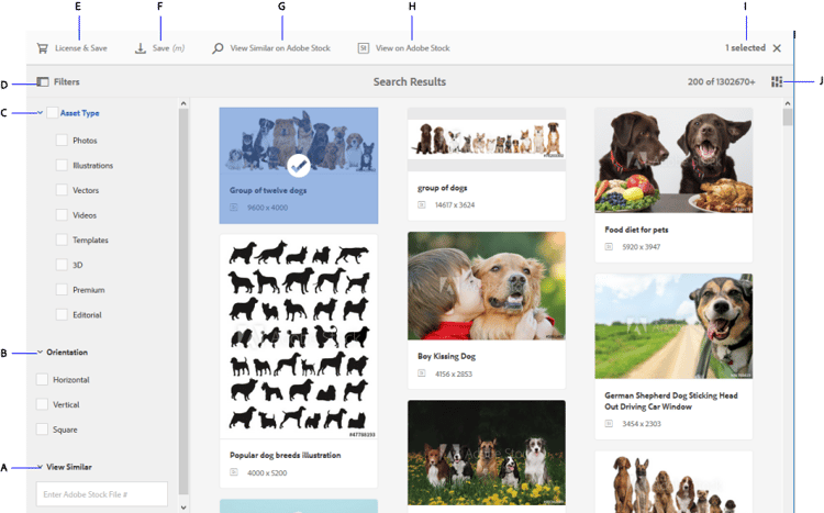 Cerca Adobe Stock risorse e filtra i risultati dallarea di lavoro Adobe Experience Manager
