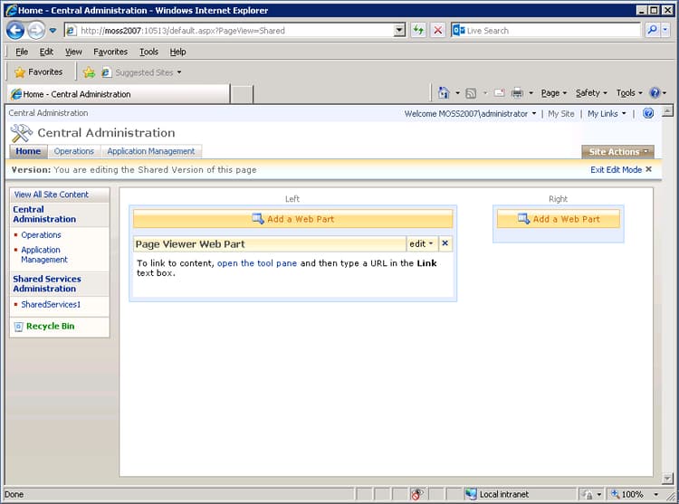 Casella web part Visualizzatore pagine nel server Microsoft Office SharePoint.