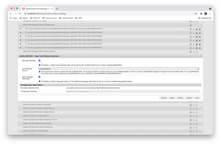 Adobe AEM SEO - Configurazione del generatore di sitemap nella struttura ad albero della pagina