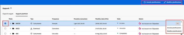 modificare e annullare rapporti pianificati