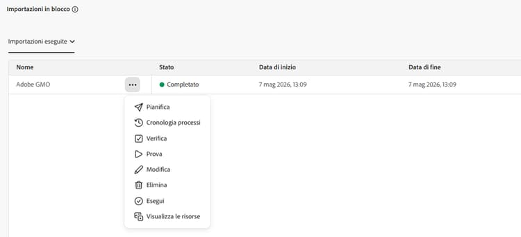 Modificare la configurazione dell’importazione in blocco