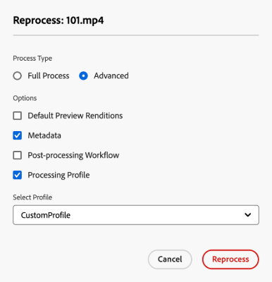 Opzioni avanzate di rielaborazione Assets2