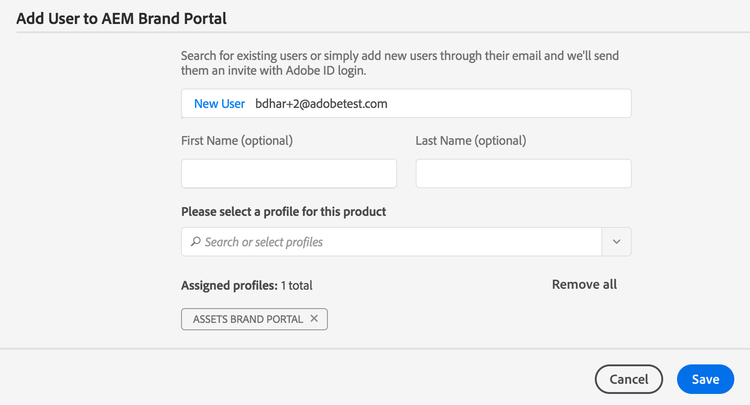 Aggiungi utente a Brand Portal