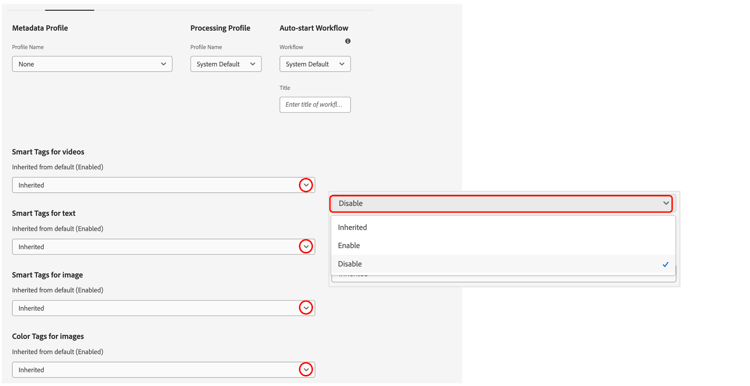 Disattiva assegnazione tag avanzati