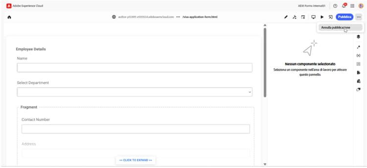 Annulla la pubblicazione del modulo