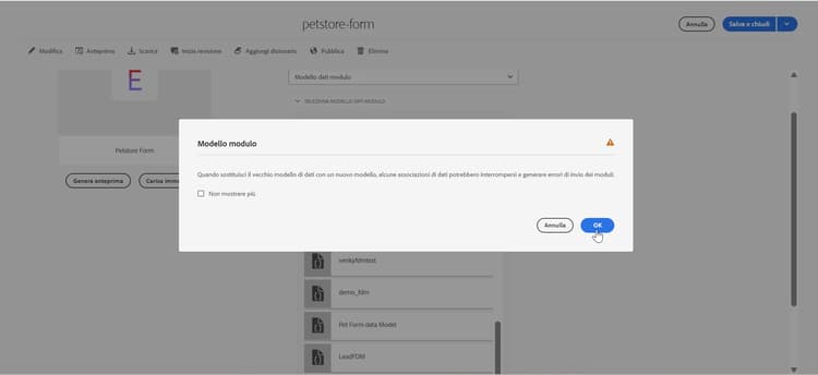 Procedura guidata per modello del modulo