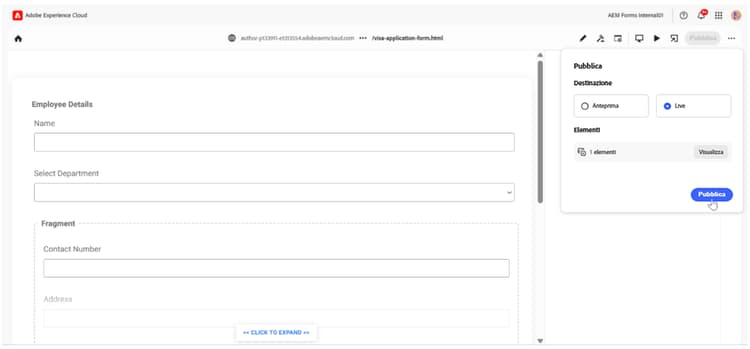 Quando fai clic su Pubblica