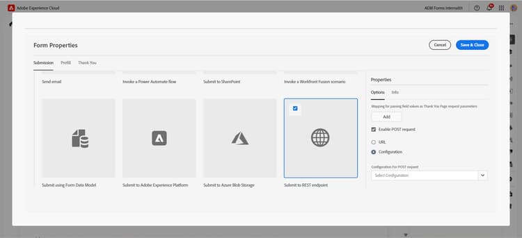 Configurazione dellazione di invio dellendpoint REST