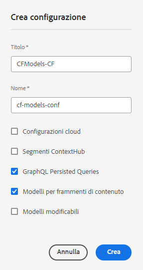 Definire la configurazione