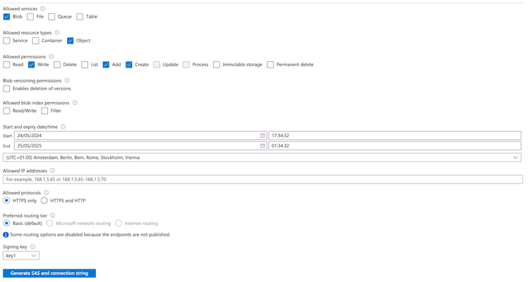 Configurazione token SAS BLOB di Azure