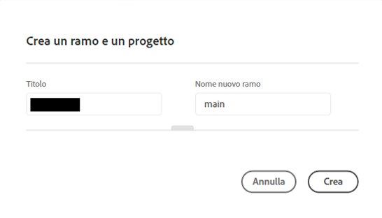 Crea ramo e progetto