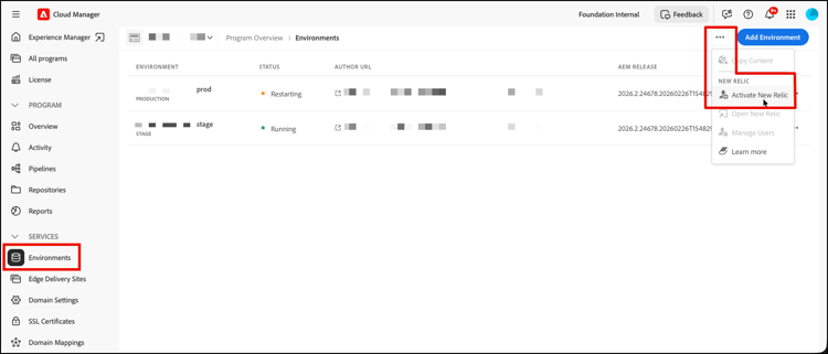 Attiva New Relic