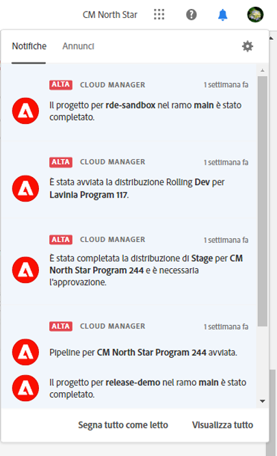 Barra laterale delle notifiche