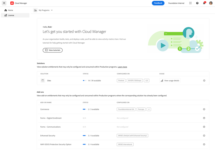 Dashboard delle licenze