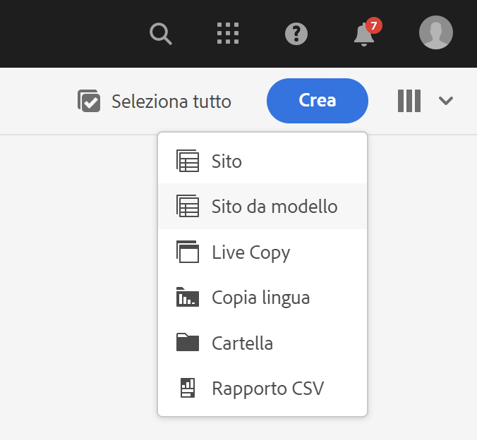 Crea sito da modello