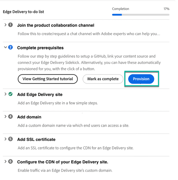 Provisioning di un sito Edge Delivery