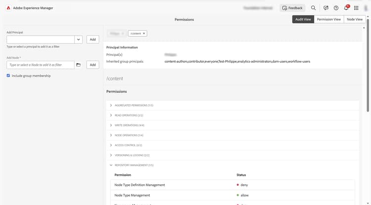 Visualizzazione filtrata