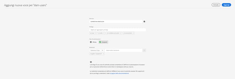 Aggiungi il tipo di restrizione
