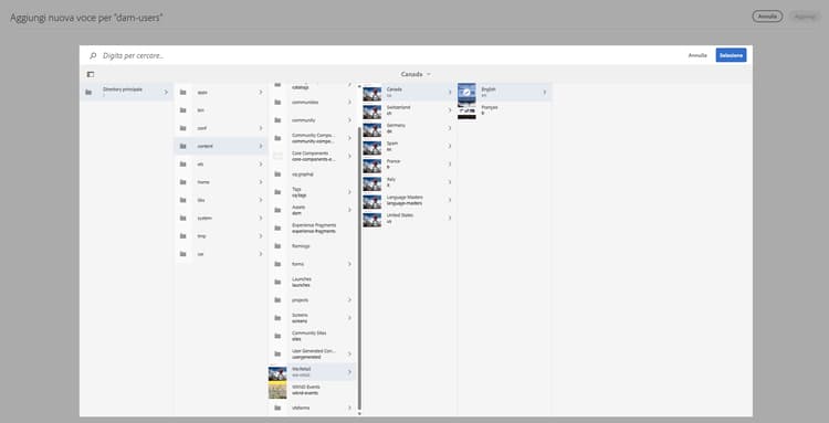 Configurazione di esempio per dam-users
