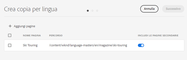 Aggiunta di pagine con la creazione guidata
