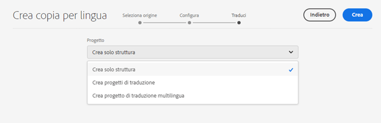 Passaggio di traduzione della creazione guidata