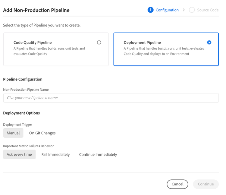 Aggiungi la configurazione della pipeline