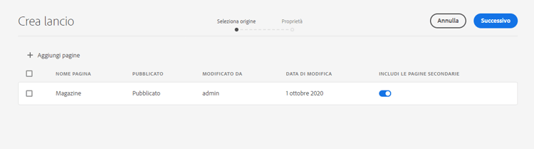 Seleziona origine lancio