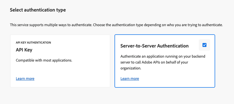 Finestra di dialogo Configura API con selezione server-to-server