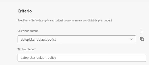 Criterio modello selettore data