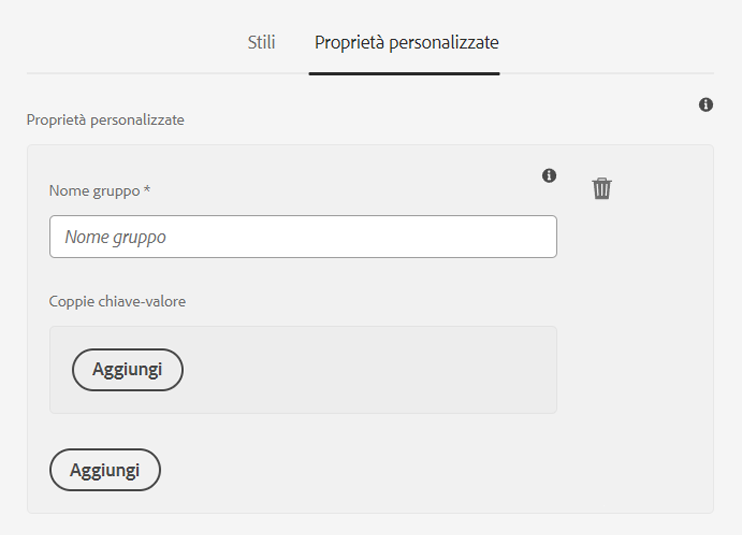 Finestra di dialogo Proprietà personalizzate