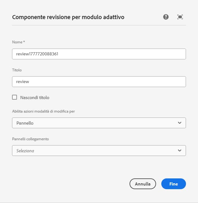 Finestra di dialogo per la configurazione