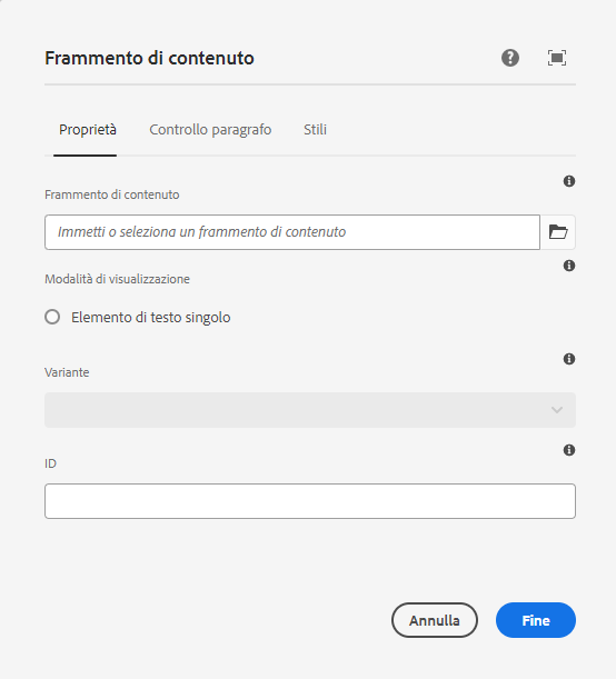 Componente Frammento di contenuto e-mail