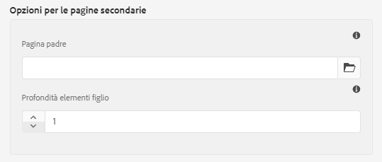 Opzioni per le pagine figlie