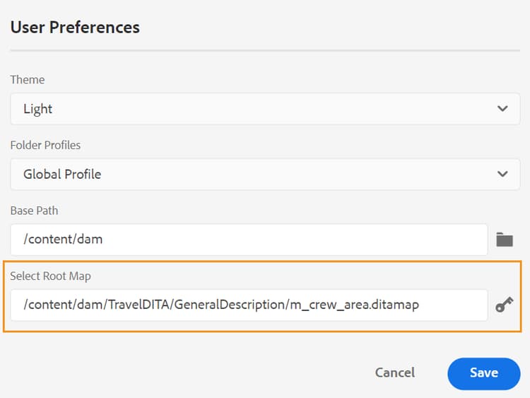 finestra di dialogo preferenze utente