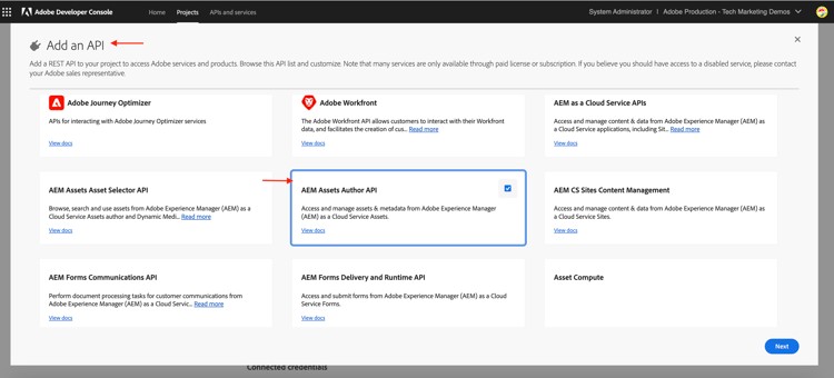 Aggiungi API Autore AEM Assets - Configura progetto