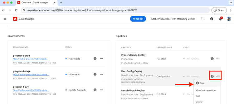 Esegui pipeline