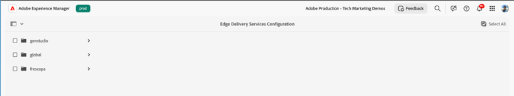 Elenco configurazioni Edge Delivery Services
