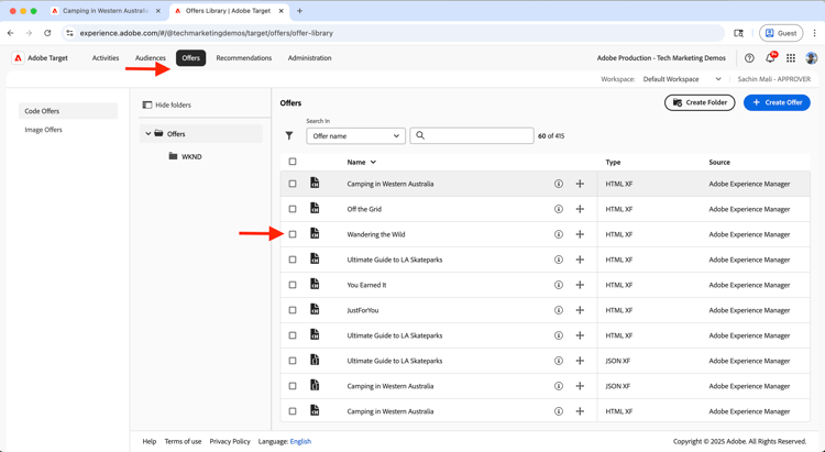 Offerte in Adobe Target