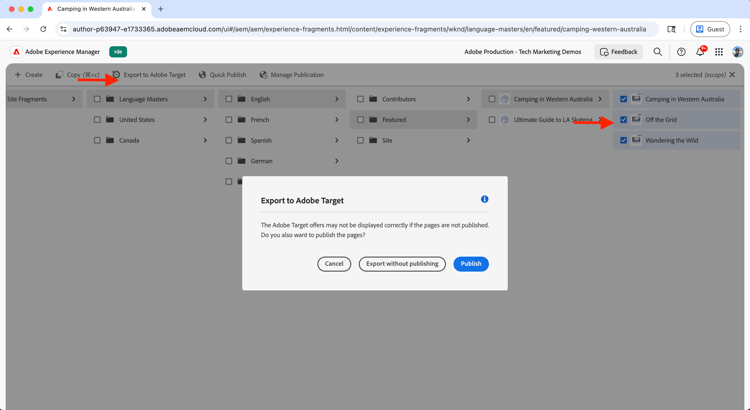 Esporta in Adobe Target
