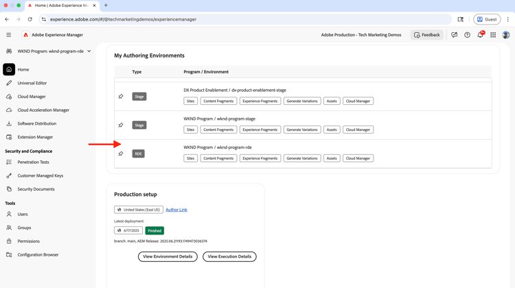 Ambiente di authoring AEM