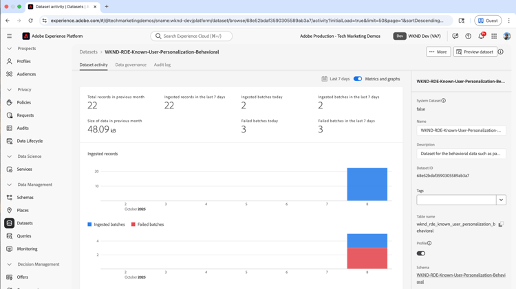 Acquisisci statistiche dati